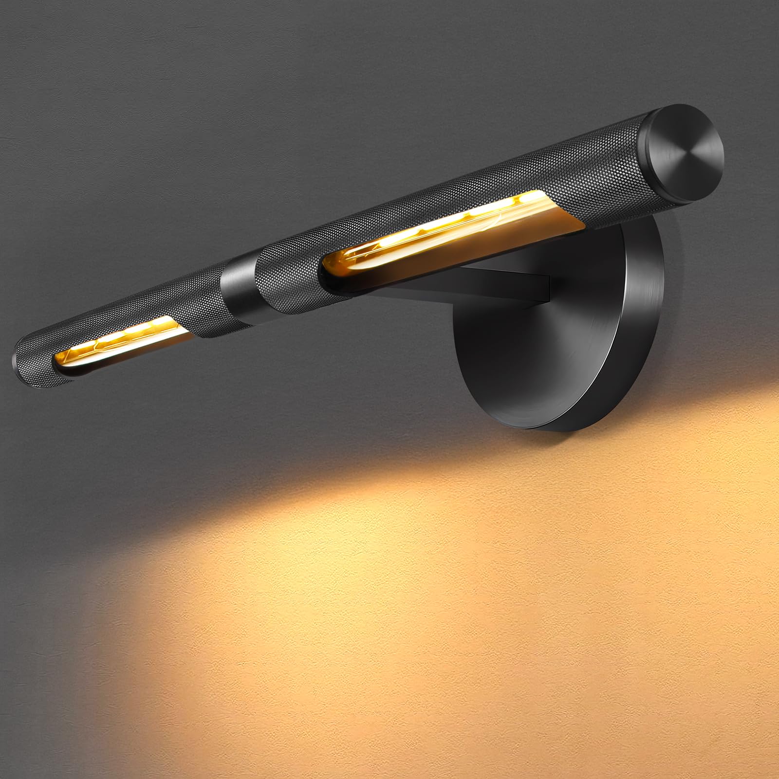 Photo 1 of **FACTORY SEALED** Vookea 19” Brass Picture Lights, 3000K&6000K Modern Vanity Light, 360° Rotatable Wall Sconces Lampshade, Hardwired Art Light Over Picture Frame for Living Room, Bookcase, Artwork, Black