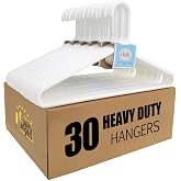 Quality White Plastic Hangers 30 Pack - Super Thick Heavy Duty Multipack for Clothes - Strong Standard Closet Clothing Hangers with Hook for Scarves and Belts-17 for Coats (White, 30)
