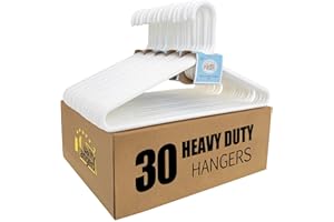 QUALITY HANGERS Quality White Plastic Hangers 30 Pack - Super Heavy Duty Multipack for Clothes - Thick Strong Standard Closet Clothing Hangers with Hook for Scarves and Belts-17 for Coats (White, 30)