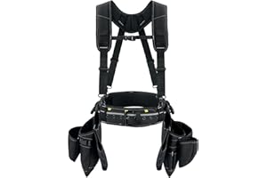 KUNN Tool Belt with Suspenders Professional Framer's Construction Rig with Suspenders and 22 Pockets for Carpenter, Electrici