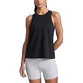 CRZ YOGA Cotton-Blend Workout Racerback Tank for Women Athletic High Neck Breathable Tops Casual Basic Sleeveless Shirts