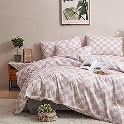 Houseri Pink White Plaid Comforter Set Cal King