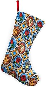 MSGUIDE Christmas Stocking 2 Pack, 10 Inch Beauty and Beast Fairytale Glass Christmas Stockings Fireplace Hanging Stockings for Family Christmas Decoration Holiday Season Xmas Party Decor