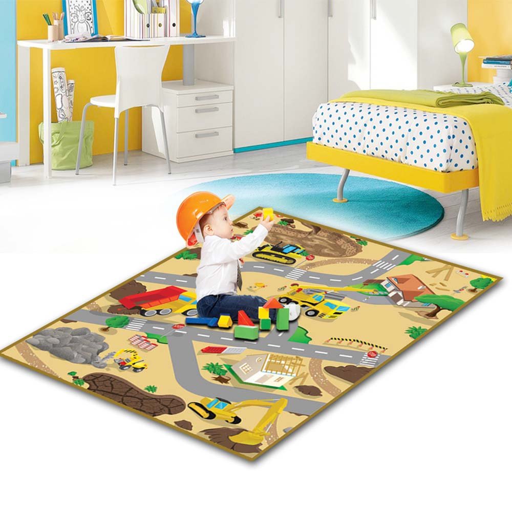 Eduk8 Construction Large Activity Mat - Truck Worker Floor Play Learning Homeschool Game | Home School Fun Learn Children's Playing (120 x 100 cm)