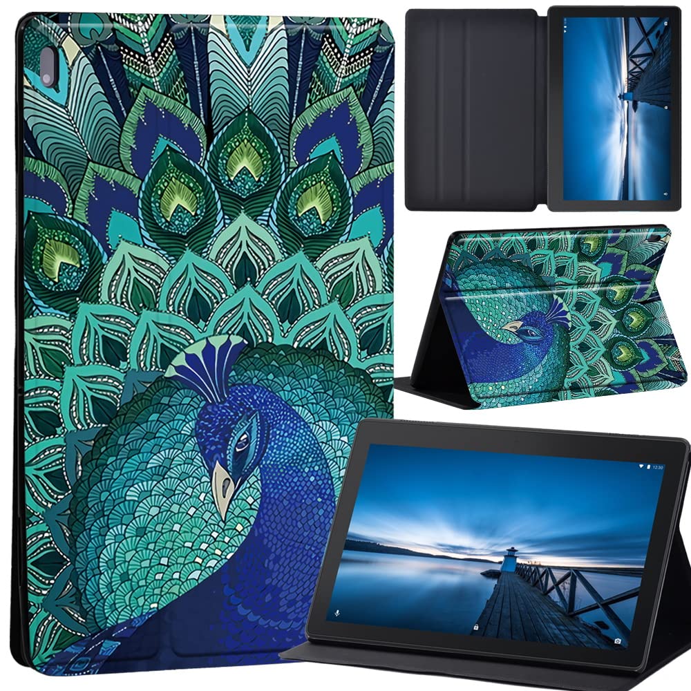 Case for Lenovo Tab M10 TB-X605F/ TB-X605L/ TB-X505F/ TB-X505L, Leather Tri-Fold Stand Cover Case for Lenovo Tab M10 10.1-Inch Tablet, (peacock)