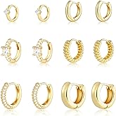Wgoud Small Gold Hoop Earrings Set for Women, 6 Pairs 14K Gold Plated Hypoallergenic Lightweight Huggie Hoops Earrings, Trendy Cartilage Cubic Zirconia Earrings for Women Gifts.