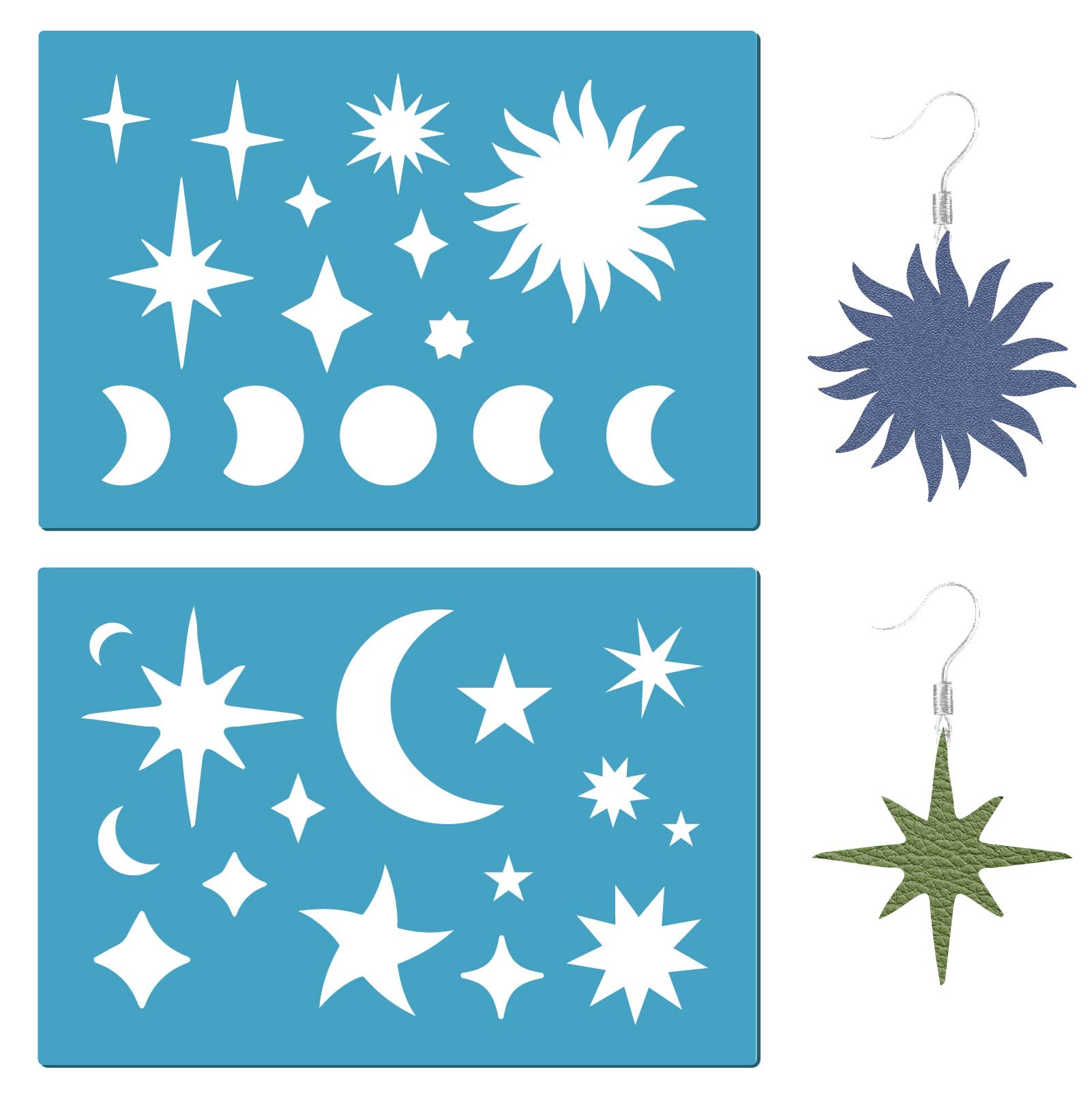 GORGECRAFT Sun Moon Star Reusable Jewelry Shape Template Leather Earrings Making Acrylic Cutouts Cutting Stencil for Drawing Earrings Making Jewelry DIY Crafts Scrapbook 5.12x3.54 Inch