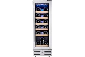 Kalamera Mini Fridge 18 Bottle - 12 inch Wine Cooler Refrigerator, Built-in or Freestanding, with Stainless Steel & Double-Layer Tempered Glass Door, and Temperature Memory Function Wine Fridge
