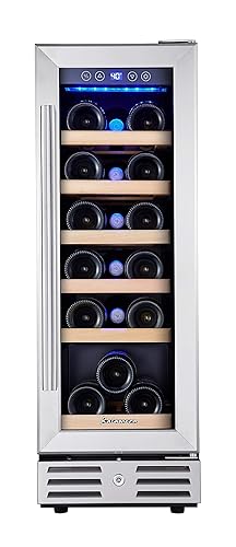 Kalamera Mini Fridge 18 Bottle 12 inch Wine Cooler Refrigerator, Built-in  or Freestanding, with Stainless Steel Double-Layer Tempered Glass Door, 