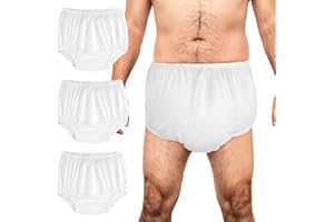 Velmitten 3 Pcs Cloth Diaper Covers for Adult Incontinence Underwear Cover Noiseless Leak-Protection Rubber Pant Washable Reusable Plastic Diaper Cover for Disabled Elderly Postpartum(White,L)