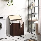 SONGMICS Bamboo Laundry Basket with Lid 2 Compartments 100L White LCB64WT view 2