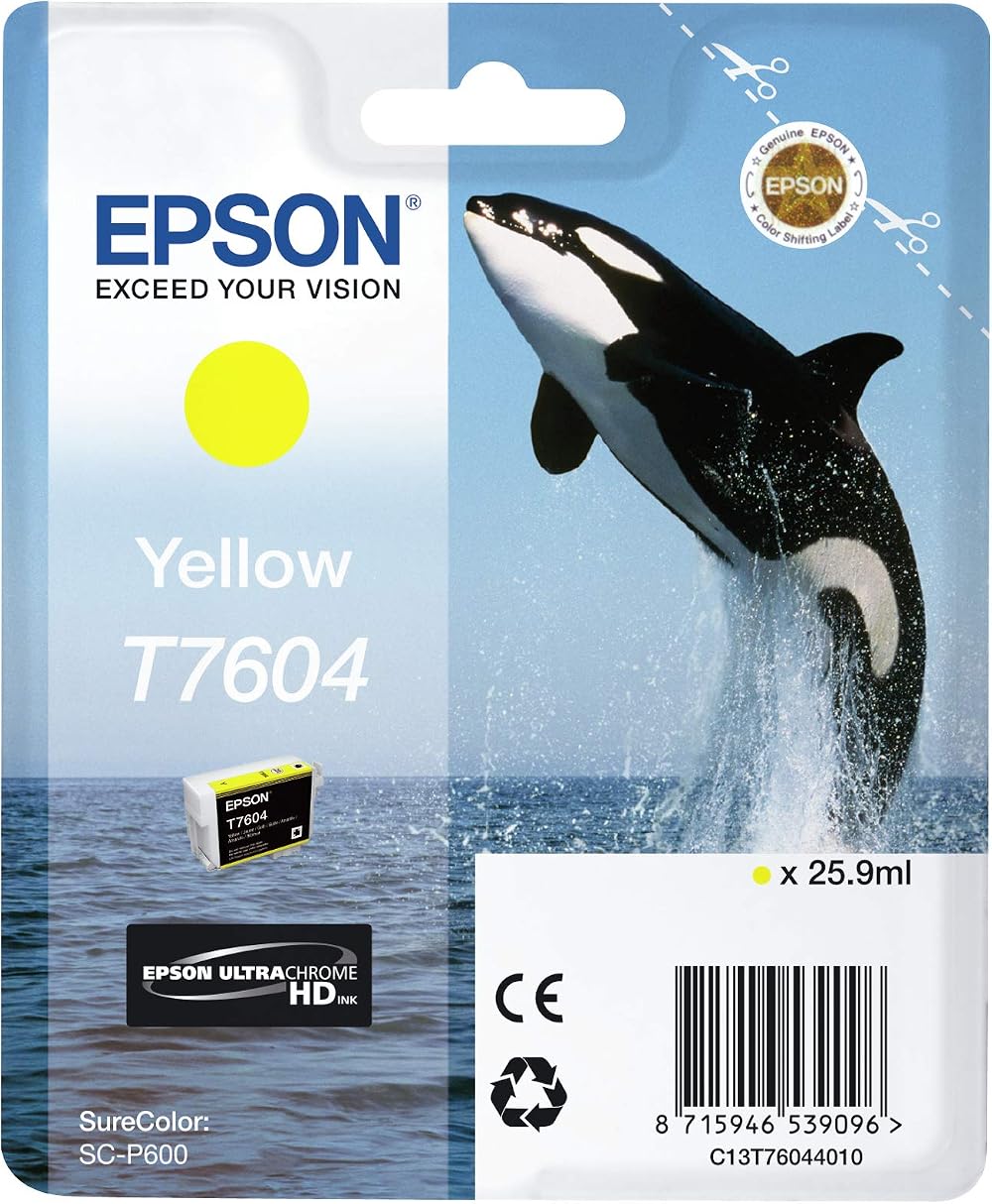Epson Killer Whale T7604 Yellow Ink Cartridge Genuine SureColor SC-P600