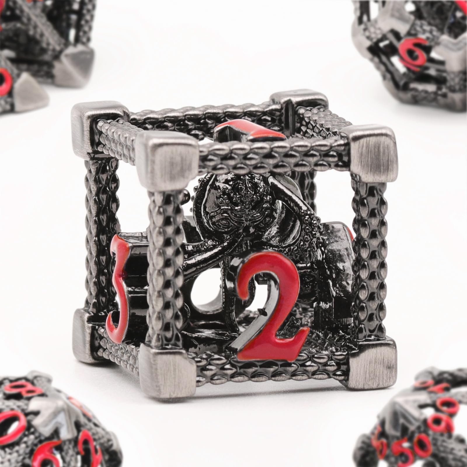 DND Dice Set for Dungeons and Dragons, ZHOORQI D and D Polyhedral Dice 7 Pcs/Set, The Cthulhu Metal Dice Set for Role Playing Tabletop Games（Z-Red Number） — image 1