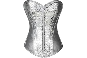 Women's Gothic Lace up Boned Overbust Bustier Shiny Glitter Brocade Corset Plus Size Bridal Tube Tops Body Shaper