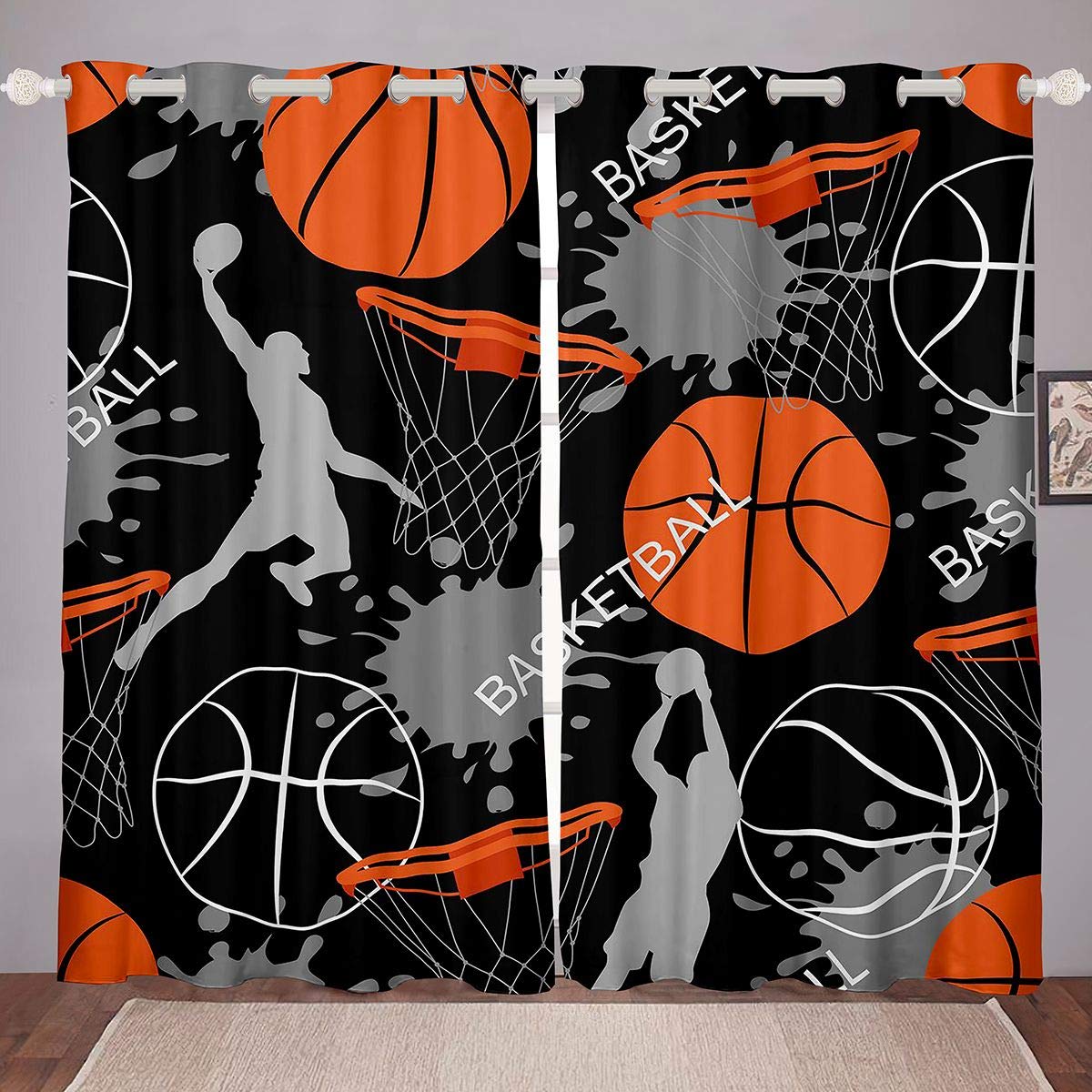 Loussiesd Basketball Curtains Sports Theme Window Drapes for Kids Adult 3D Ball Pattern Window Treatments Athlete Competitive Window Curtain Room Decor W46*L54 — image 1