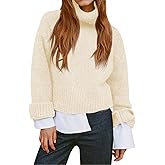 Saodimallsu Womens Turtleneck Fuzzy Sweaters Long Sleeve Chunky Knit Casual Loose Warm Fall Winter Pullover Sweater