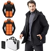 IQJBYU Men Dual-Control Heated Jacket, Water-Resistant Coat for Men with Battery Included, Soft Fleece Heated Hoodie 15 Heating Zones Heated Coat.(M)