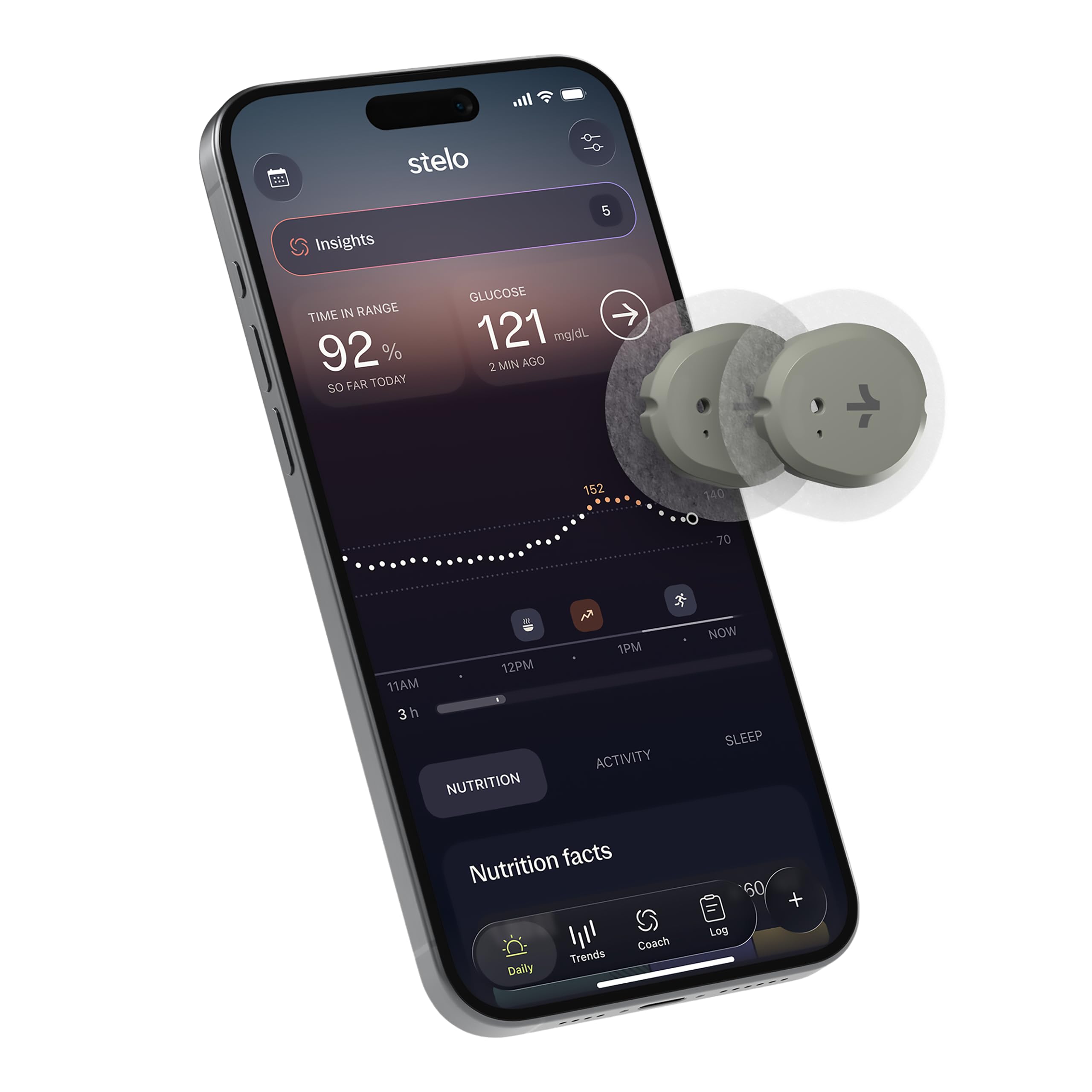 Stelo Glucose Biosensor & App—2-Pack (Up to 15 Days Each). iOS & Android.