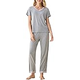Latuza Women's V-neck Sleepwear Short Sleeves Top with Pants Pajama Set