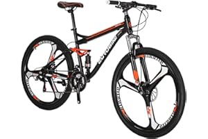 EUROBIKE Mountain Bike,21 Speed Full Suspension Mountain Bike, 27.5" Mens or Women Bicycle,27.5 Mountain Bikes for Adult(E7 3 Spoke mag Wheels Orange)