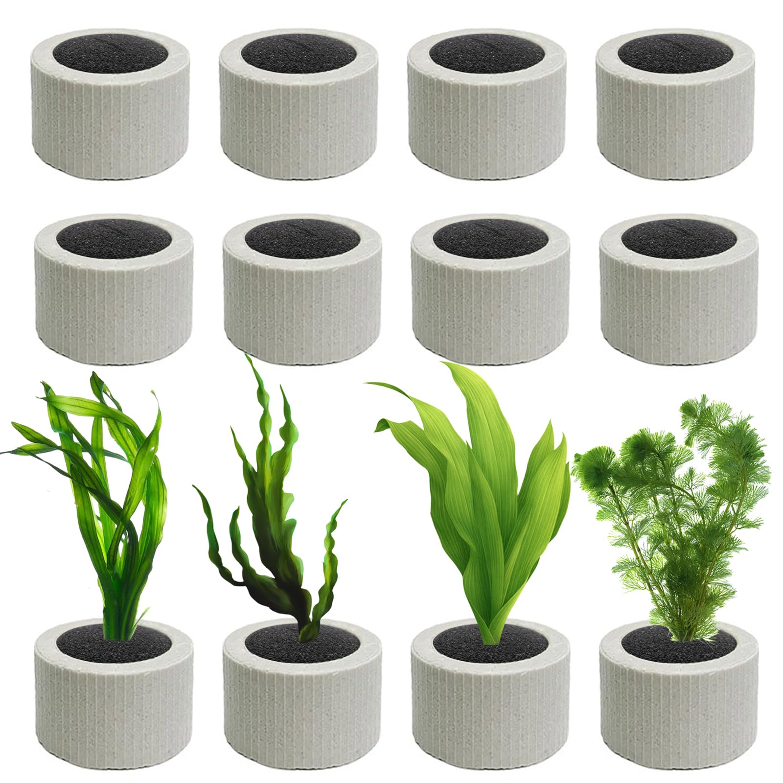 Photo 1 of JoyHuaTrade 12 PCS Aquarium Plant Weight Ceramic Ring with Black Sponge, Aquarium Plant Weights Pot