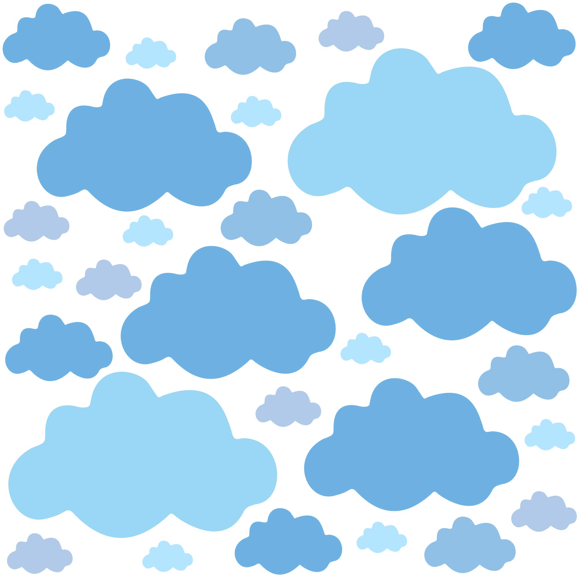 PREMYO Set of 30 Cloud Wall Stickers Kids - Nursery Decor Easy to Apply - Decals for Bedrooms Girls Boys Pastel Blue
