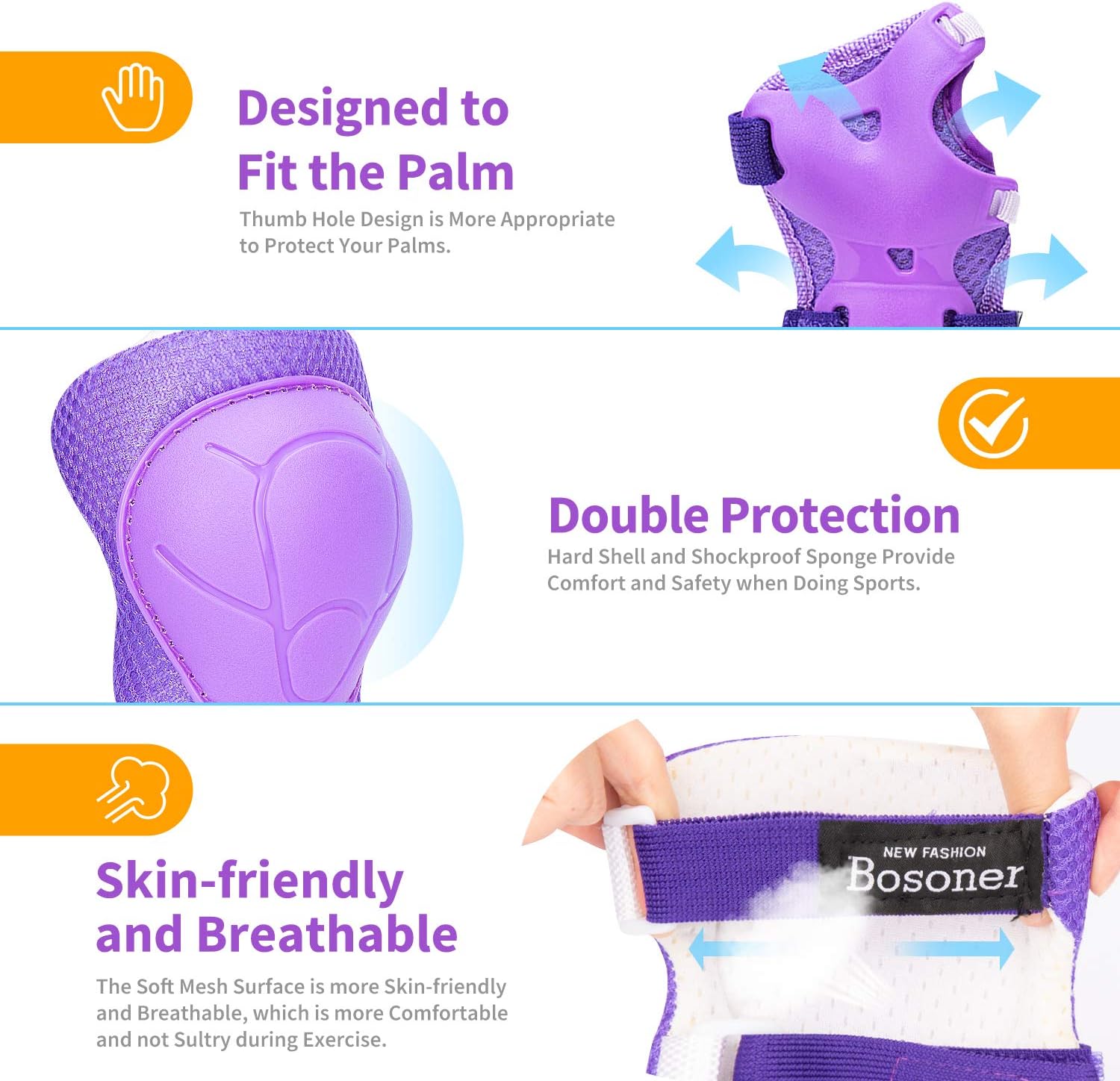 Kids/Youth Knee Pads Elbow Pads Wrist Guards 3 in 1 Protective Gear Set for Child Roller Skates Cycling, Inline Skating - Image 4
