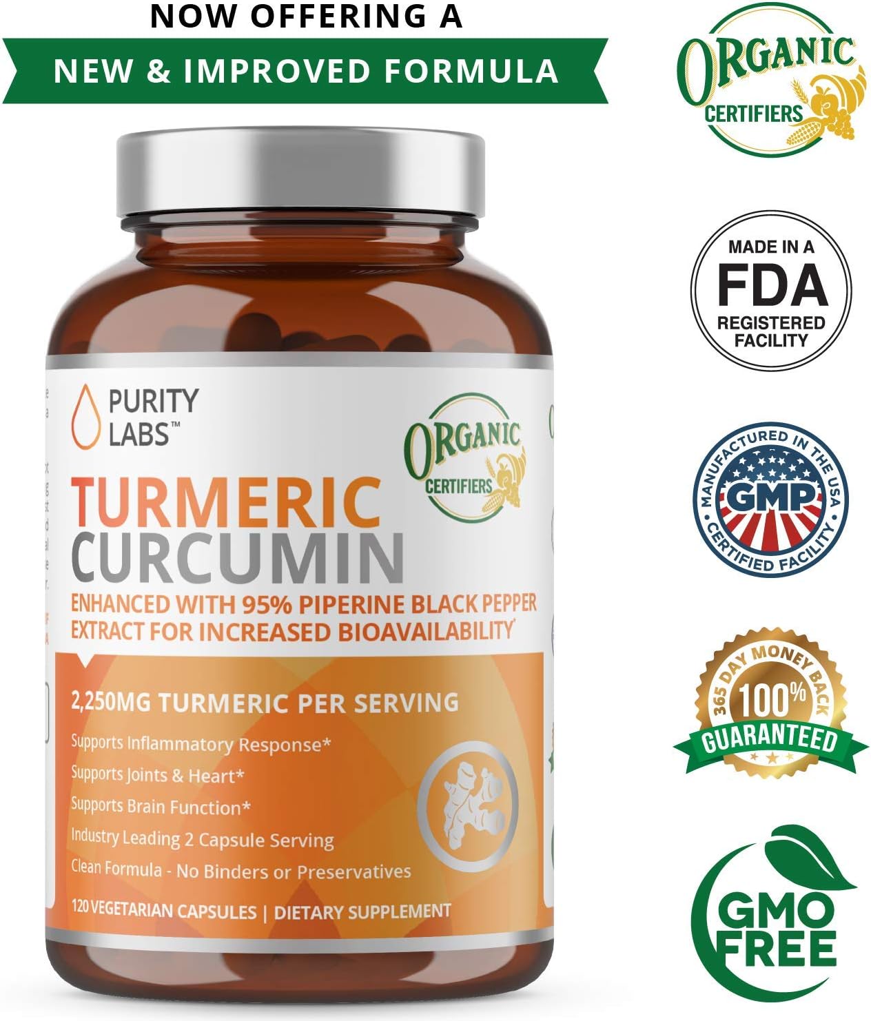 Organic Turmeric Curcumin 2,250MG. Highest Quality and Potency Available - 95% Standardized Curcuminoids and Black Pepper Bioperine for increased bioavailability - For Joint Mobility & Inflammation: Health & Personal Care