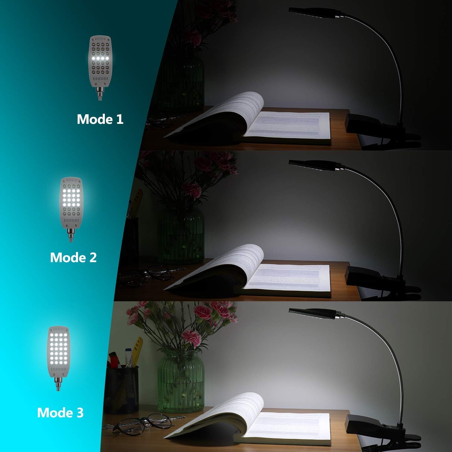 Daffodil ULT300 Clip-On Reading Light, Flexible Gooseneck Book Light with Large Clamp, USB or 4xAA Battery Powered - Image 4