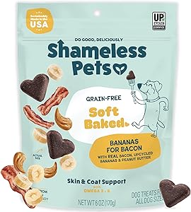 Shameless Pets Soft-Baked Dog Treats, Bananas for Bacon - Natural & Healthy Dog Chews for Skin & Coat Support with Omega 3 & 