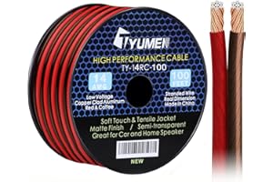 TYUMEN 100FT 14/2 Gauge Red/Brown Wire Power Ground Cable, 14 AWG Stranded Flexible Wire for Electrical Wire, Primary Automotive Wire, Battery Cable, Car Audio Speaker, 12 Volt Low Voltage Wiring