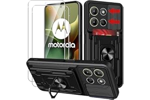 GEJEFA Case for Motorola Moto G15/G15 Power + 2 Pack Screen Protector, Military Grade Ring Kickstand Shockproof Rugged Protec