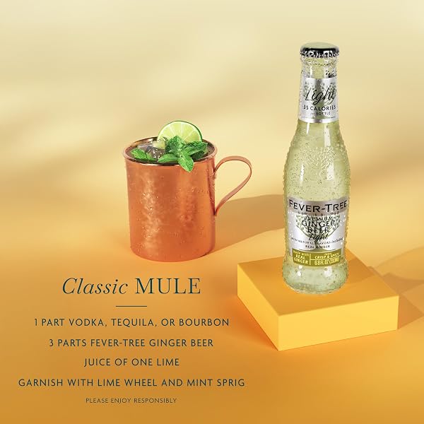 FEVER-TREE LIGHT GINGER BEER – PREMIUM LOW CALORIE MIXER FOR COCKTAILS AND MOCKTAILS, 6.8 FL OZ BOTTLES, PACK OF 24 – NATURALLY SOURCED, NON-GMO