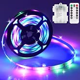9.8ft Strip Lights Battery Operated, 90 LED Strip Lights with Remote Timer | Dimmable Waterproof Flexible Lights for Indoor Outdoor TV Table Bedroom Boat Kitchen (Multicolor)