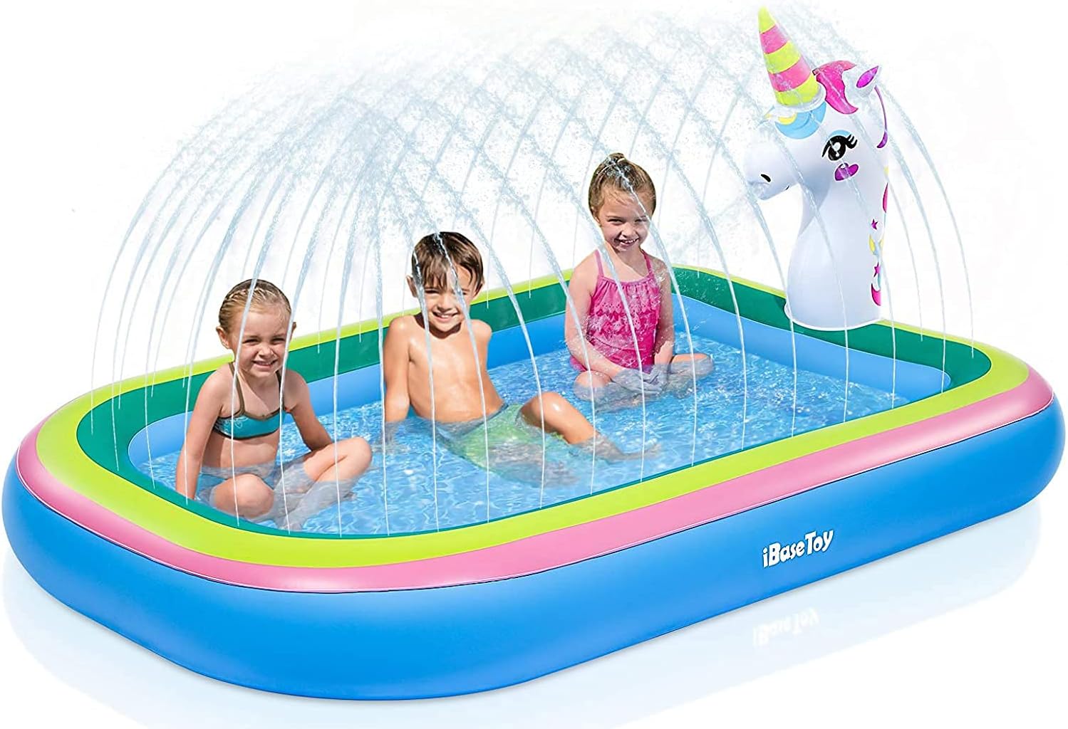 iBaseToy Unicorn Sprinkler Pools for Kids, Splash Pad Inflatable Kiddie Pool for Outside, Splash Mat Baby Paddling Pool for Backyard, Water Sprinkler Toys Games for Summer Outdoor Toddlers Play - 68": Toys & Games