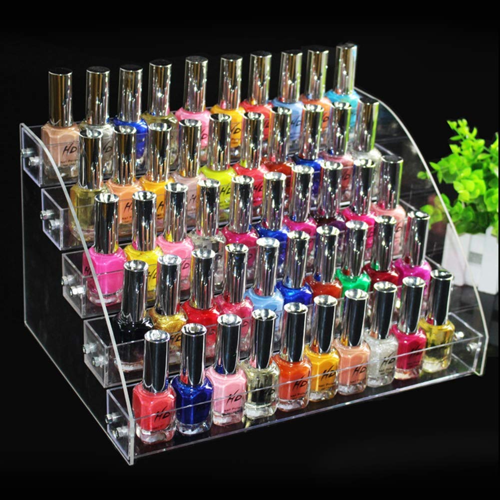 Nail Polish Rack, Acrylic Nail Polish Display Rack Clear Organiser Storage Stand Transparent Nail Varnish Bottles Holder, Multiple Layers(Five Layers)