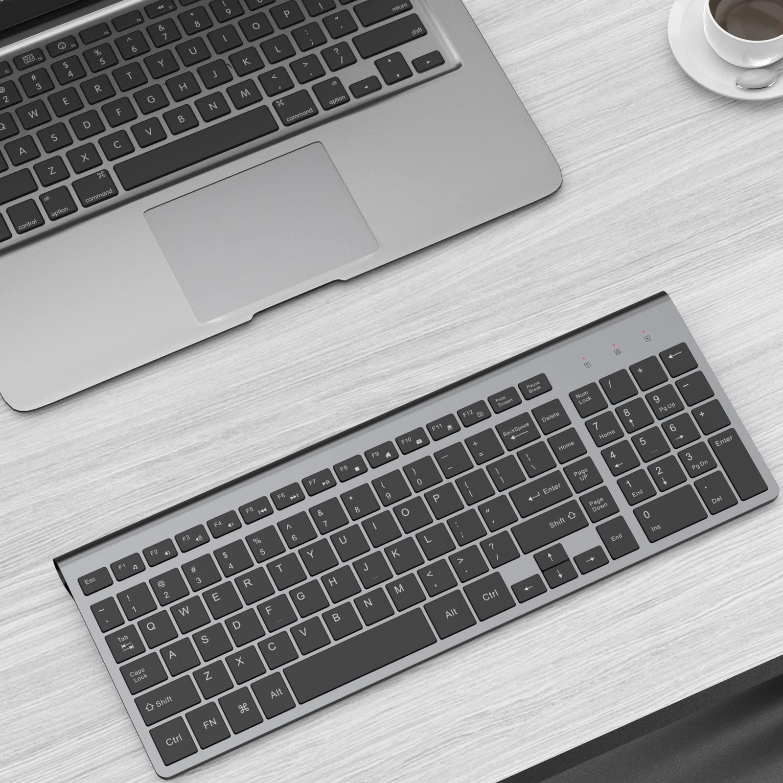 JOYACCESS Wireless Keyboard, 2.4G Slim and Compact Wireless Keyboard with Numeric Pad for Laptop, MacBook Air, Apple, Computer, PC(Black and Grey)