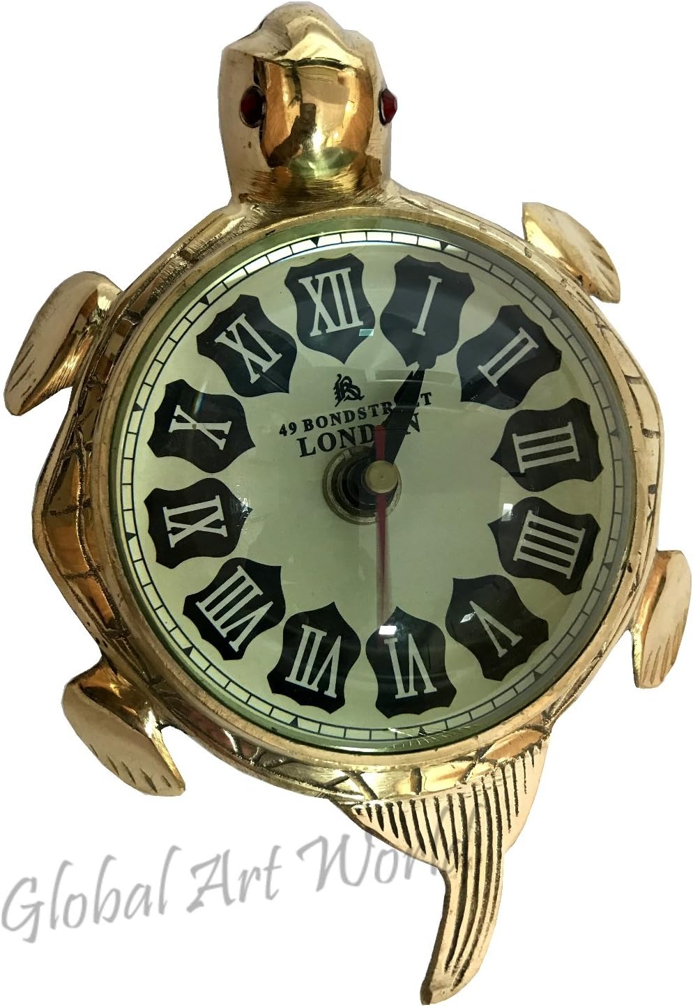 Global Art World Tibetan Old Maritime Brass Collectible "49 Bondstreet London" Tortoise Themed Roman Numeral Table Top Desk Polished Clock WC 029