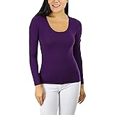 ToBeInStyle Junior Women's Slim Fit Long Sleeve Shirt Scoop Neckline Basic Tee Layering Cotton Top