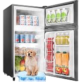 WANAI 3.5 Cu.Ft Grey Mini Fridge With Freezer Compact Refrigerator for Dorm | Freestanding Fridge with 7 Level Adjustable Thermostat, Removable Shelves, Fast Cooling, Low Consumption