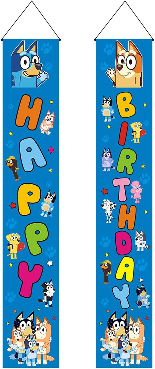Bluey Happy Birthday Banner Bluey Porch Sign Bluey Birthday Party Supplies Party Backdrop for Bluey Party Decorations Happy Birthday Yard Sign