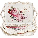 DEAYOU 3-Pack Melamine Serving Tray, Stackable Food Tray with Handles for Eating, Unbreakable Large Serving Platter with Floral Print for Gift, Party, Decor, Home, Restaurant, 16"L x 11"W, Rectangle