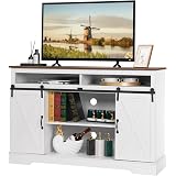 Amazon Com Vingli Tv Stand With Sliding Barn Doors For Tvs Up To 55 Flat Screen Farmhouse Entertainment Center Media Console Table Cabinet W Adjustable Shelves White Oak Furniture Decor