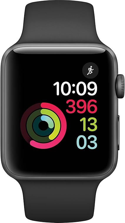 Apple Watch Series 2 Smartwatch 42mm Space Gray Aluminum Case Black Sport Band (Black Sport Band) (Renewed)