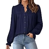 LOOKBOHO Women's Work Blouses Dressy Casual Button Down Long Puff Sleeve Elegant Retro Pleated Office Shirts Tunic Tops