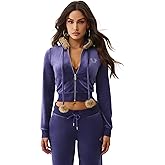 True Religion Velour Crystal Shrunken Women’s Zip Up Hoodie – Cropped Fit, Crystal Horseshoe Logo