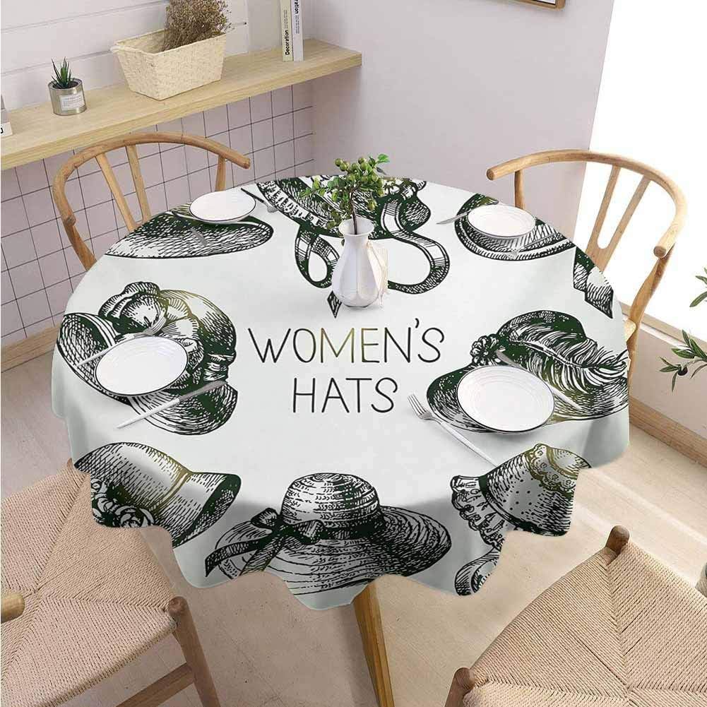 DILITECK Victorian Food Round Tablecloth Collection of Vintage Woman Hats and Retro Fashion Catalogue Female Old Image Art Table Decoration Diameter 60" Emerald