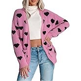 Women's Heart Knit Cardigan Valentines Long Sleeve Open Front Knitted Sweater Fall Spring Coat Tops Outwear