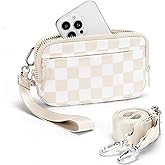 hibear Checkered Wristlet Wallets for Women with ID Window Small Nylon Crossbody Bum Bag Cute Wristlet Purse with 4 Zippers