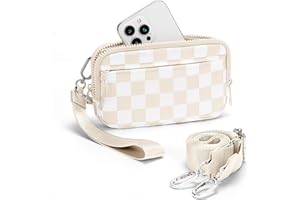hibear Checkered Wristlet Wallets for Women with ID Window Small Nylon Crossbody Bum Bag Cute Wristlet Purse with 4 Zippers